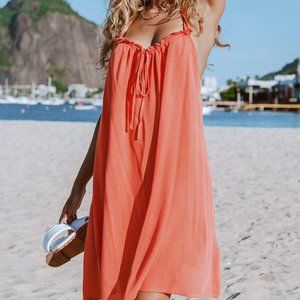NEW Orange Square Neck Sleeveless Bathing Suit Coverup Slip Dress Size Medium